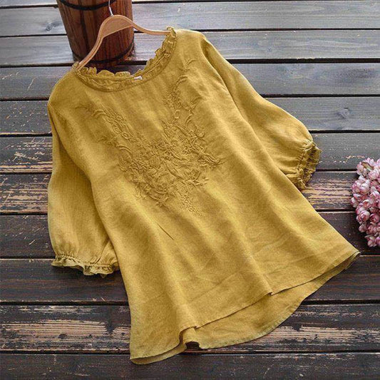 Fashion Cotton Plus Size Loose Embroidered T-shirt - Mubimart