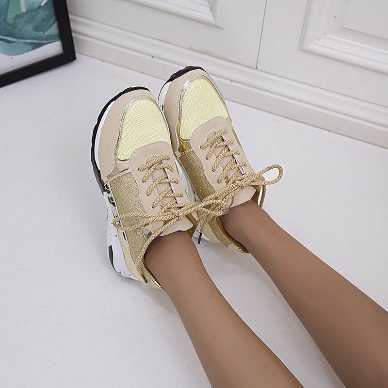 Lace Up Sneakers Wedge Flat Casual Walking Running Shoes For Women - Mubimart