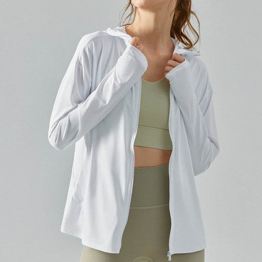 Women's Summer Outdoor Zipper Hooded Sun-proof Top UV-proof Cool Feeling Workout Top - Mubimart