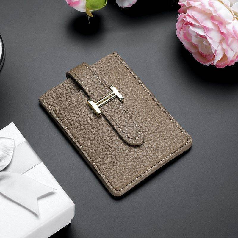 Leather Card Holder Pull-out Card Holder Thin Women - Mubimart