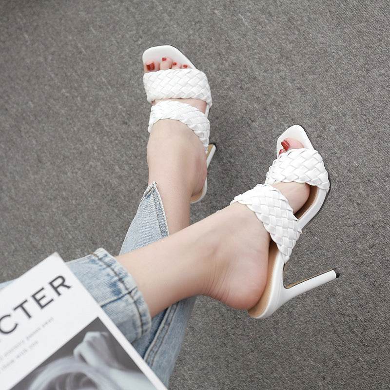 Woven Toe Stiletto Slippers - Mubimart