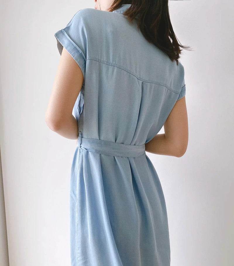 Solid color shirt dress - Mubimart