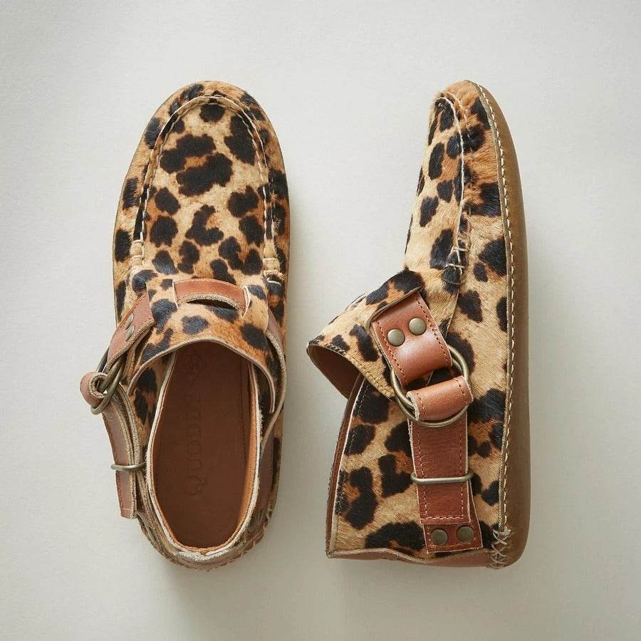 Women's Comfy Leather Leopard Flats Autumn Buckle Strap Shoes For Women New Casual Travel Breathable Women Shoes - Mubimart