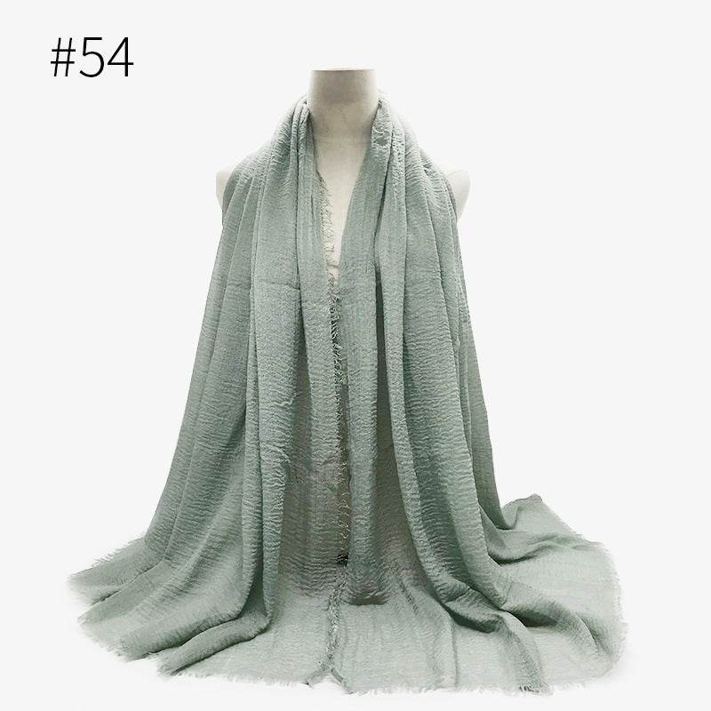 Bubble plain Scarf / cotton scarf fringes women soft solid hijab popular muffler shawls big Pashmina wrap hijab - Mubimart