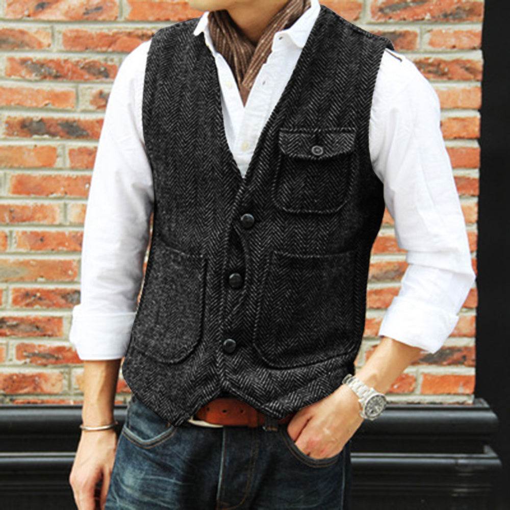 Herringbone Men's Suit Vest Vest - Mubimart