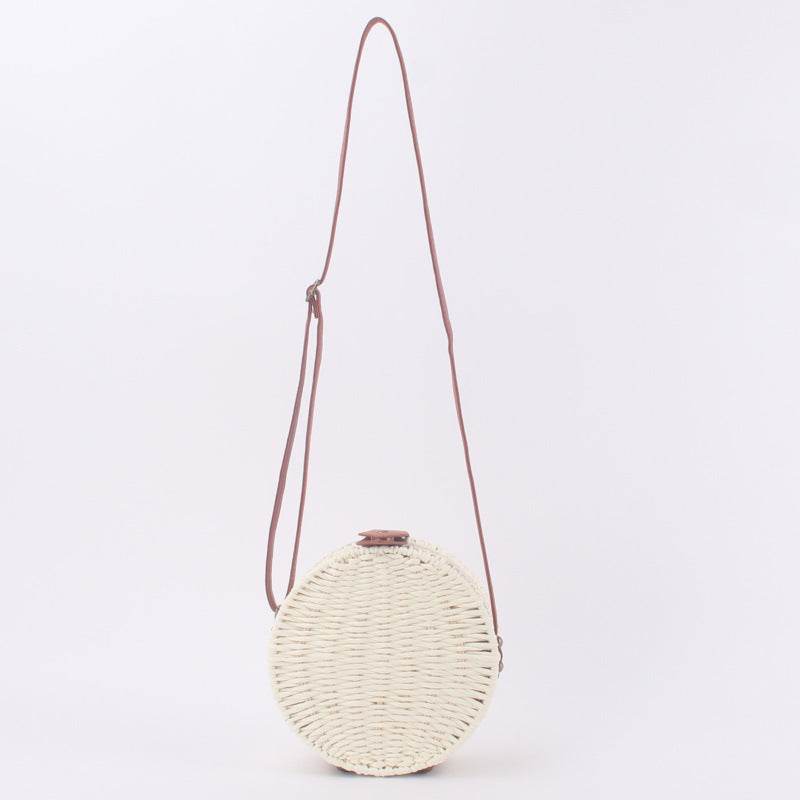 Round Straw Bags Women Summer Rattan Bag Handmade Woven Beach Cross Body Bag - Mubimart