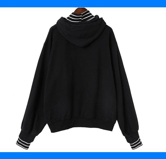 Harajuku striped turtleneck hoodies women kpop autumn long sleeve pullover female students oversize plus size tops sweatshirts - Mubimart