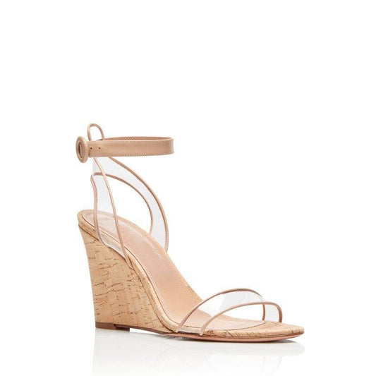 Fashion Sandals PVC Wood Grain Wedges Women Shoes - Mubimart