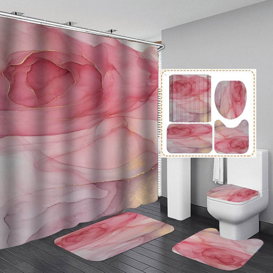 3D Art Geometric Shower Curtains in the Bathroom Waterproof Bath Curtain with Hook Sets Flannel Bath Mat Rugs Carpet Home Decor - Mubimart