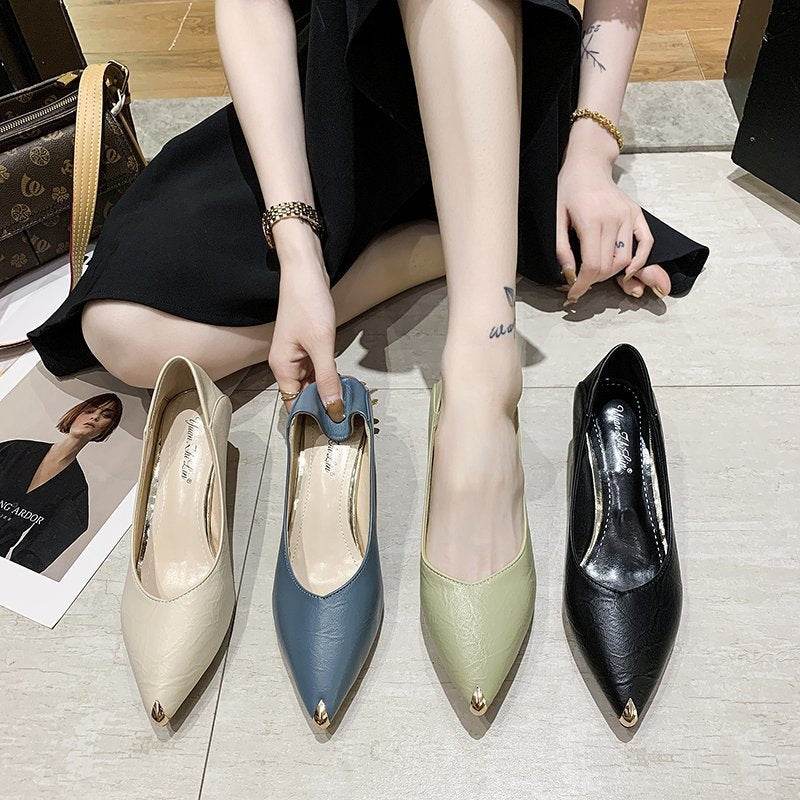 Women's Fashion Stiletto Autumn Metal Toe Work Shoes - Mubimart