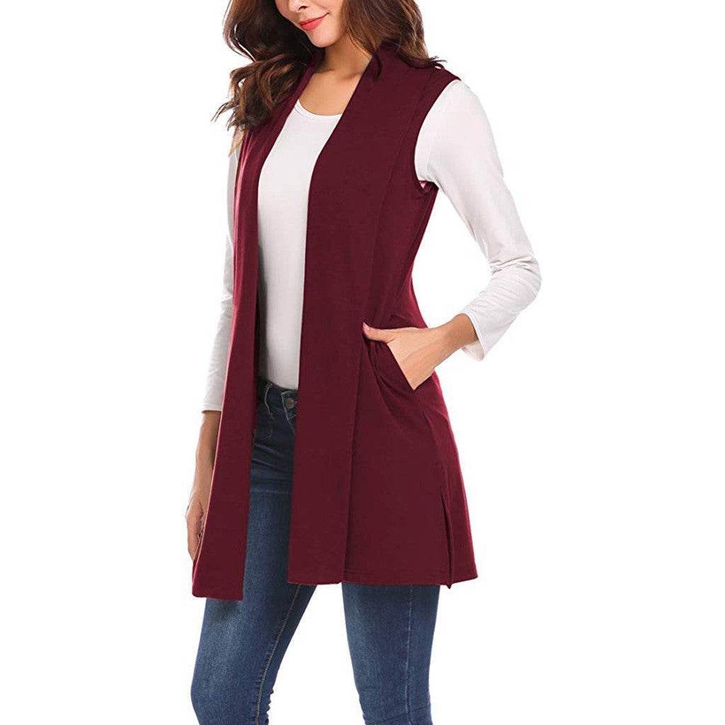 Sleeveless Shawl Vest Vest Plus Size Top - Mubimart