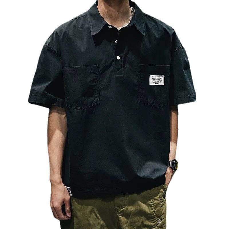 Mens Fashion Solid Color Workwear Loose T-shirt - Mubimart