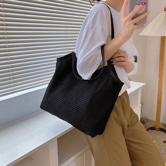Women Mesh Tote Bag Solid Color Designer Ladies Casual Handbag Shoulder Bag Large Capacity Reusable Shopping Beach Bag - Mubimart