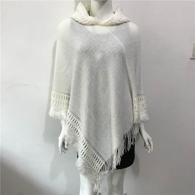 Solid Color Hollow Tassel Plus Size Cape And Shawl - Mubimart