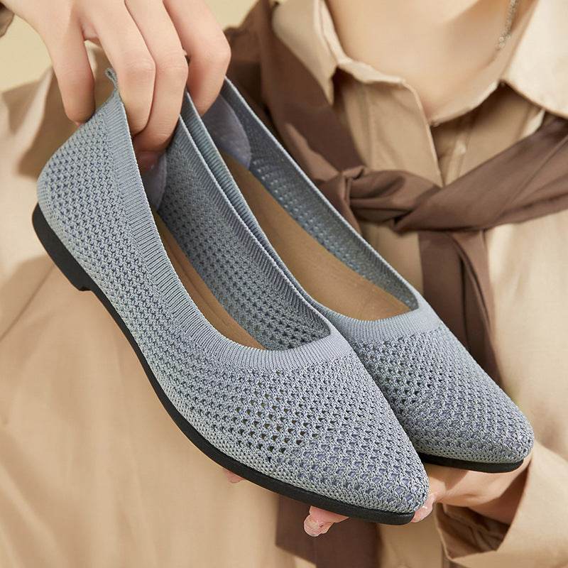 Solid Color Pointed Toe Flat Bottom Flat Heel Soft Bottom Pumps - Mubimart