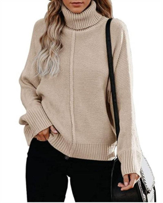 Turtleneck Loose OL Commuter Knit Sweater Plus Size Fashion Sweater Women - Mubimart