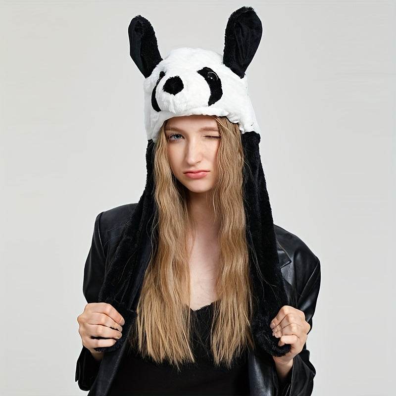 Cute Animal Moving Ear Hat Cute Panda Dog Frog Puppy Plush Hats Halloween Cosplay Party Earflap Hat For Women - Mubimart