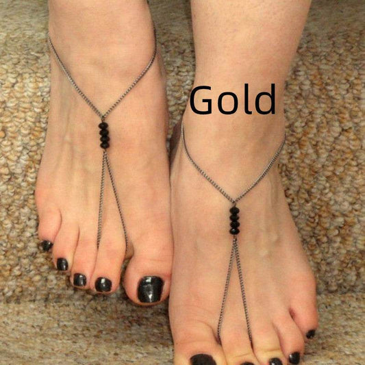 European And American Black Crystal Beaded All-match Anklets - Mubimart
