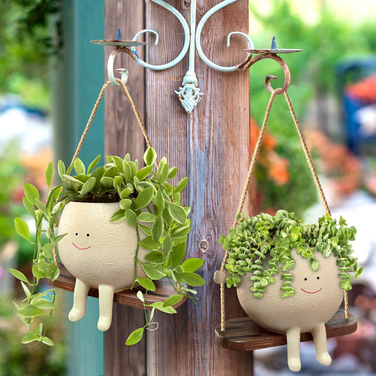 Plant Hanger Baskets Lovely Swing Face Planter Pot Succulent Flower Pots Balcony Wall Hanging Planter Decor Home Garden Supplies - Mubimart