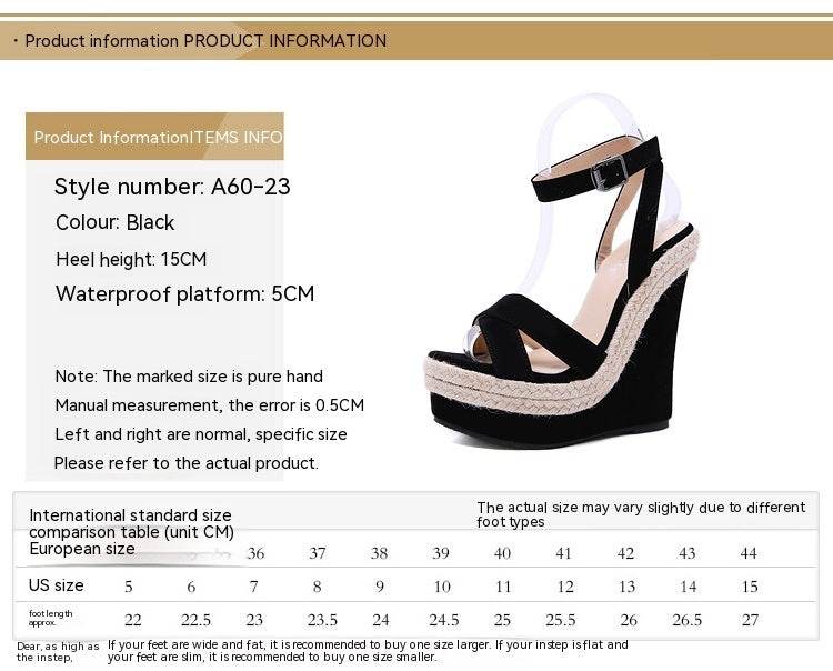 Hemp Rope Comfortable High Heels Wedge Sandals - Mubimart