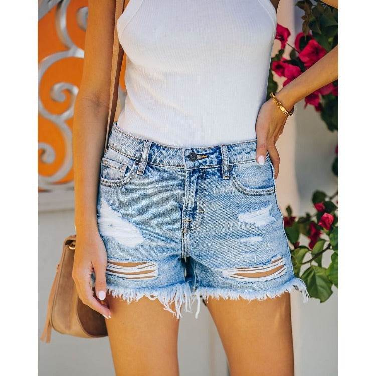 European And American Fashion Trend Ripped Denim Shorts Women - Mubimart