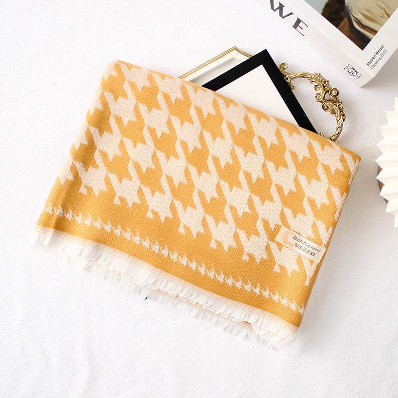 Warm Shawl Size Houndstooth Long Short Beard Scarf - Mubimart
