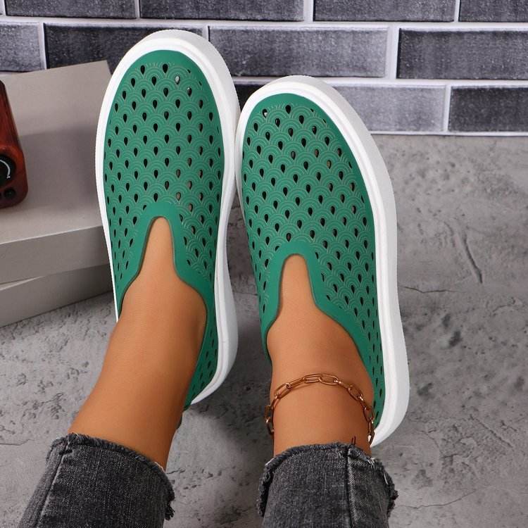 Fashion Hollow Flats Shoes Casual Versatile Thick Sole Slip-on Shallow Shoes For Women - Mubimart