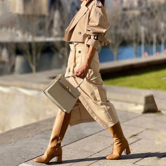 European And American Leisure Workwear Elegant Button Belt Suit Skirt - Mubimart