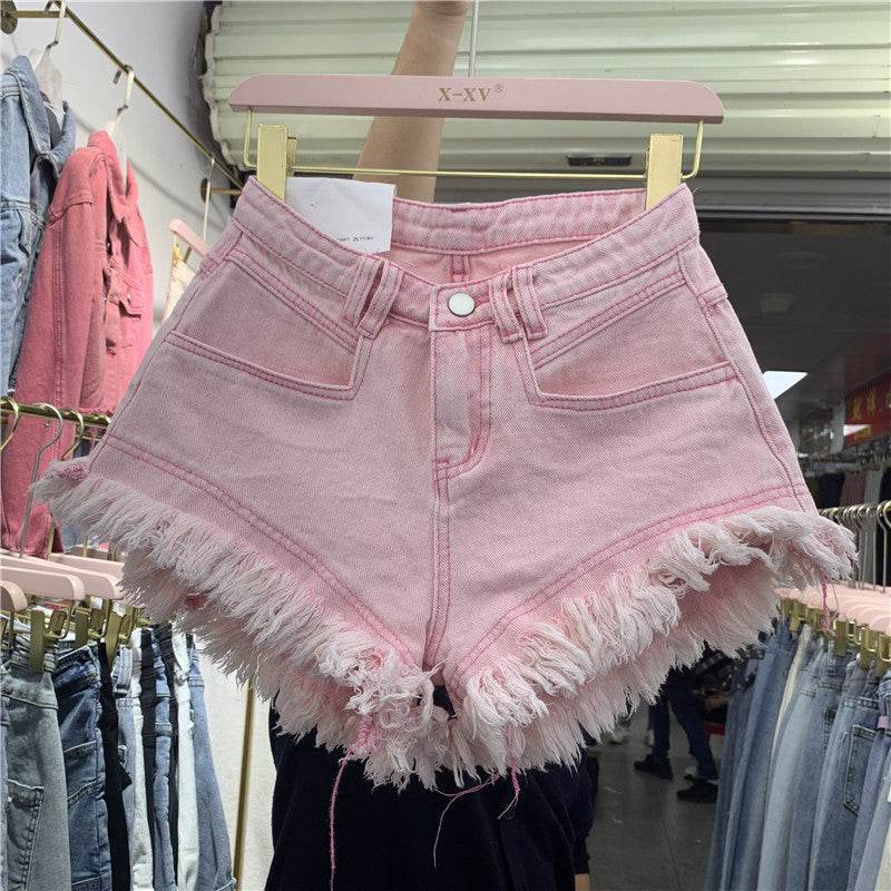 Fringed Frayed Denim Shorts Women Summer Thin High-waisted Wide-leg Pants - Mubimart