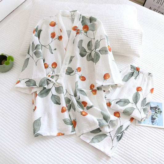 Women's Fashionable Cotton Kimono Gauze Pants Loungewear - Mubimart