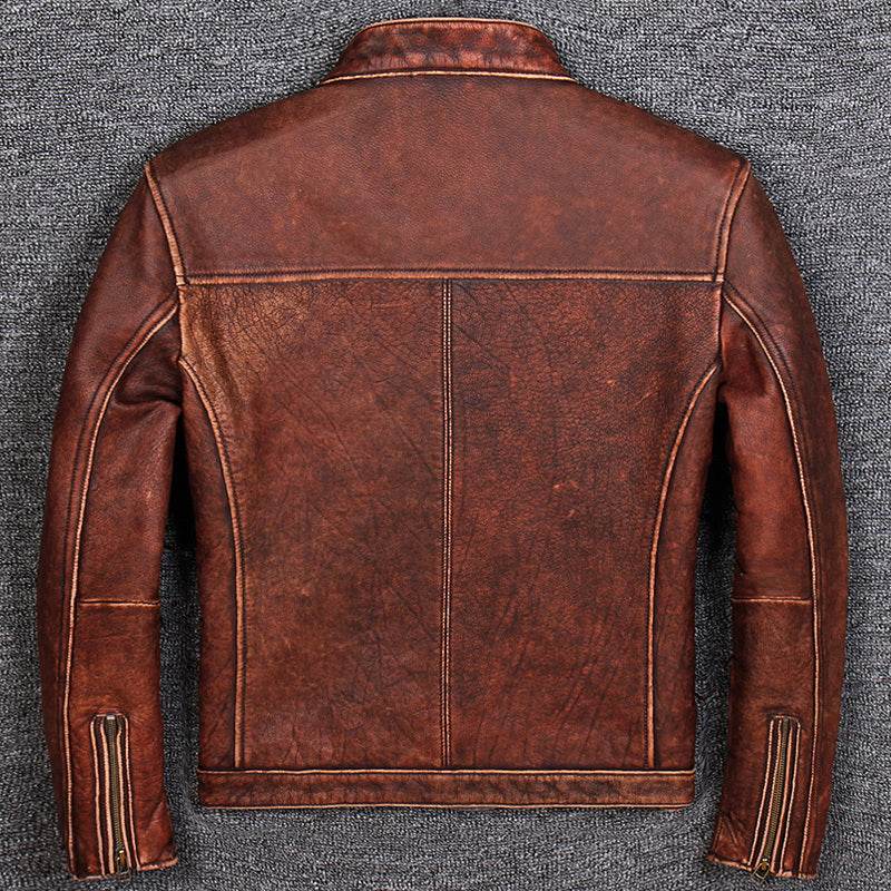 First Layer Cowhide Leather Leather Jacket, Pure Leather Jacket - Mubimart