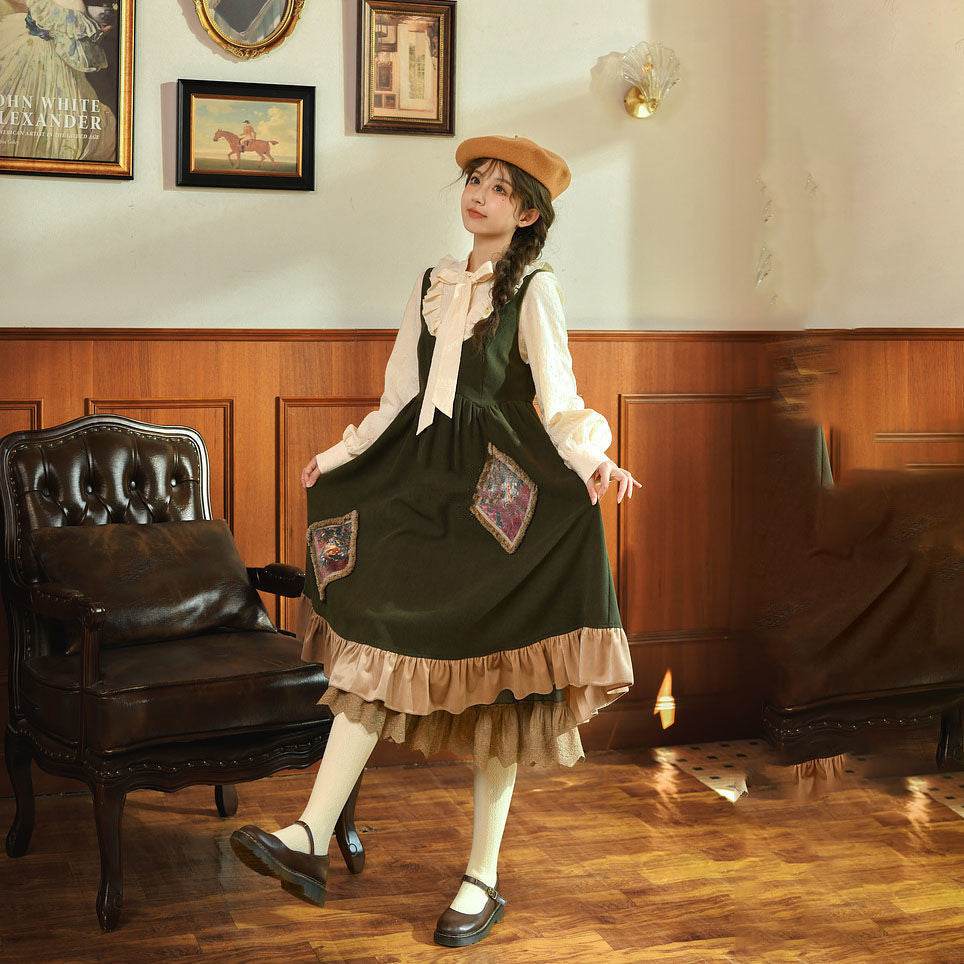 Shirt Pastoral Dress Long Dress Jumpsuit - Mubimart