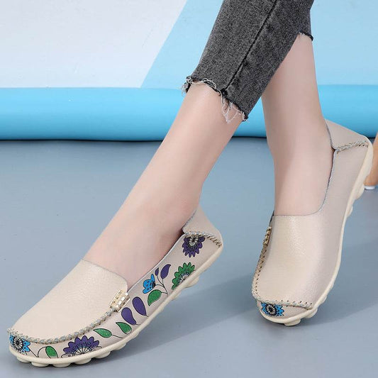 Flowers Loafers Women Flat Shoes With Sewing Thread Soft Shoes - Mubimart