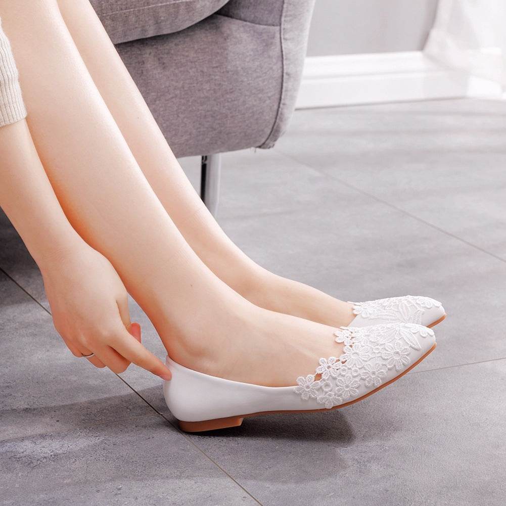 White Pointed Toe Casual Flat Shoes - Mubimart