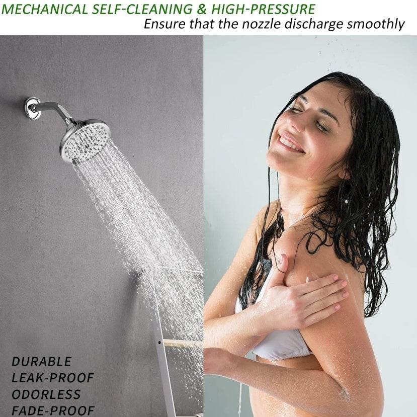 6 Spray Settings High Pressure Shower Head 5 Rain Fixed Showerhead - Brushed Nickel Adjustable Shower Head With Anti-Clogging Nozzles, Low Flow Easily Installation - Mubimart