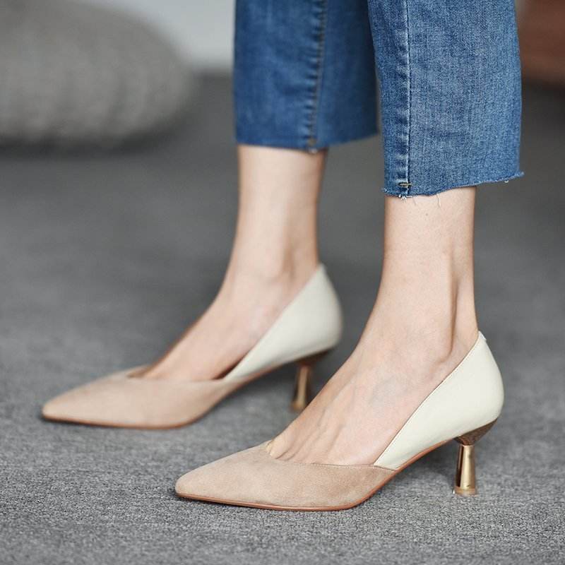 Women's Nude Autumn Pointed Toe Pumps - Mubimart
