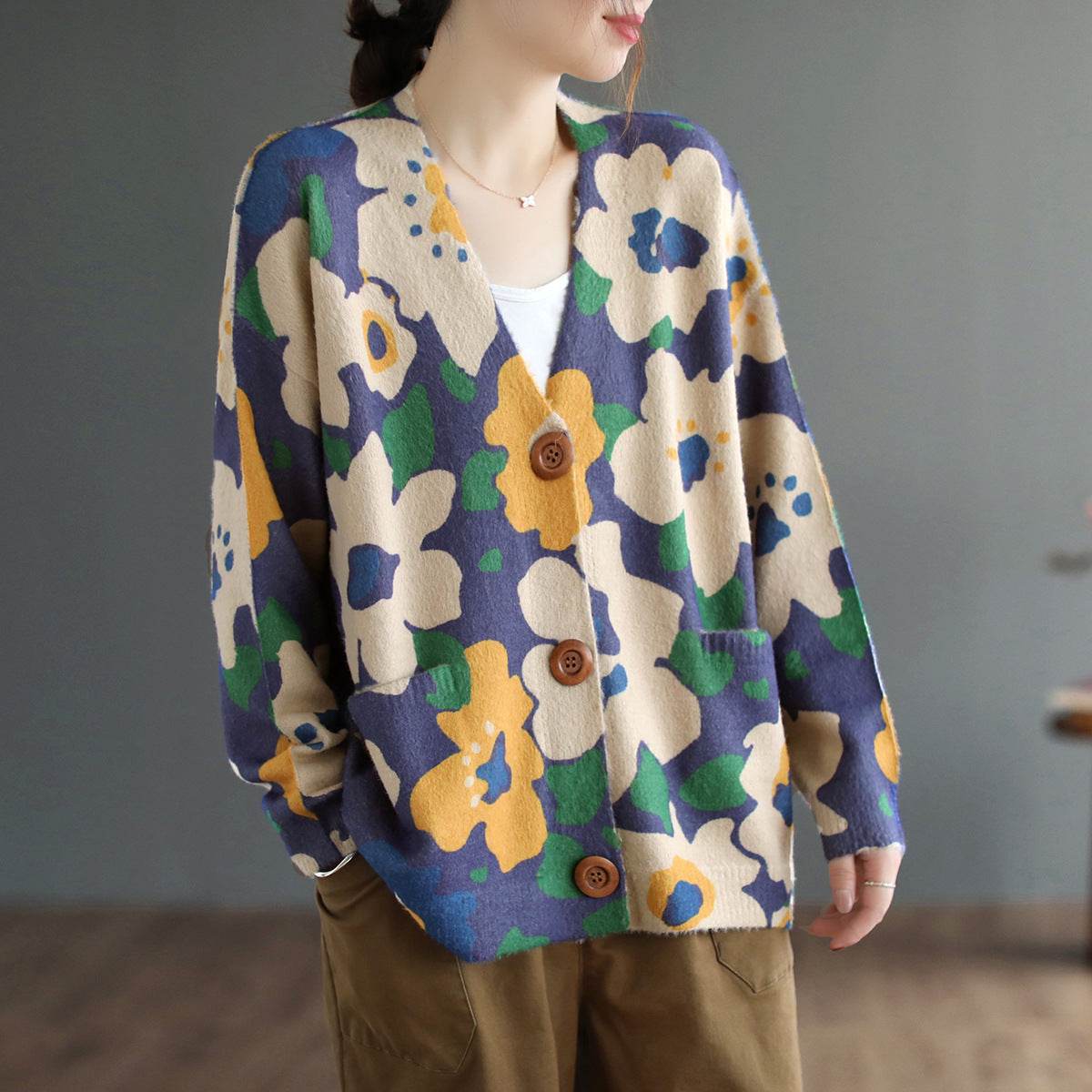 Women's Retro Plus Size Versatile Cardigan - Mubimart