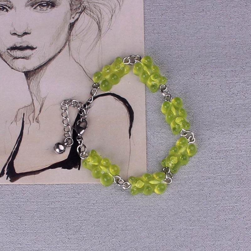 Cute Gummy Bears Bracelet Stainless Steel Chain Pendant Charms Bracelets for Women Men Wrist Ankle Jewelry Girls Birthday Gift - Mubimart