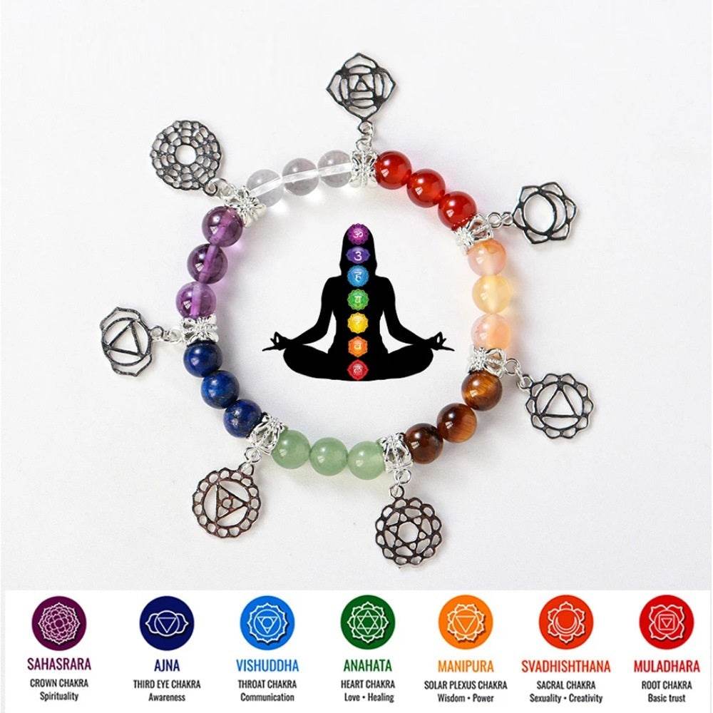 Natural Gemstone Silver Plated Rainbow Color Bracelet - Mubimart