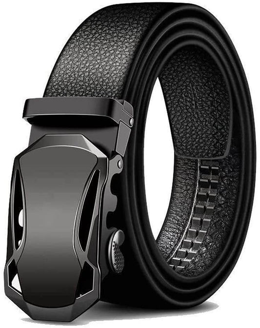 Microfiber Leather Ratchet Belt Adjustable Automatic Buckle Black Belts For Men - Mubimart