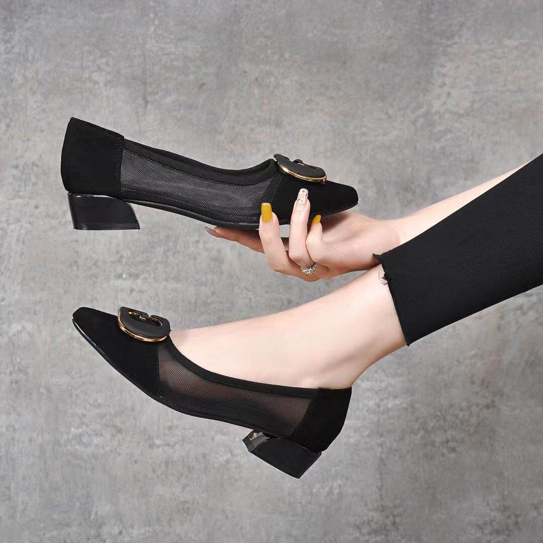 Metal Buckle Pointed-toe Hollowed Pumps Women - Mubimart