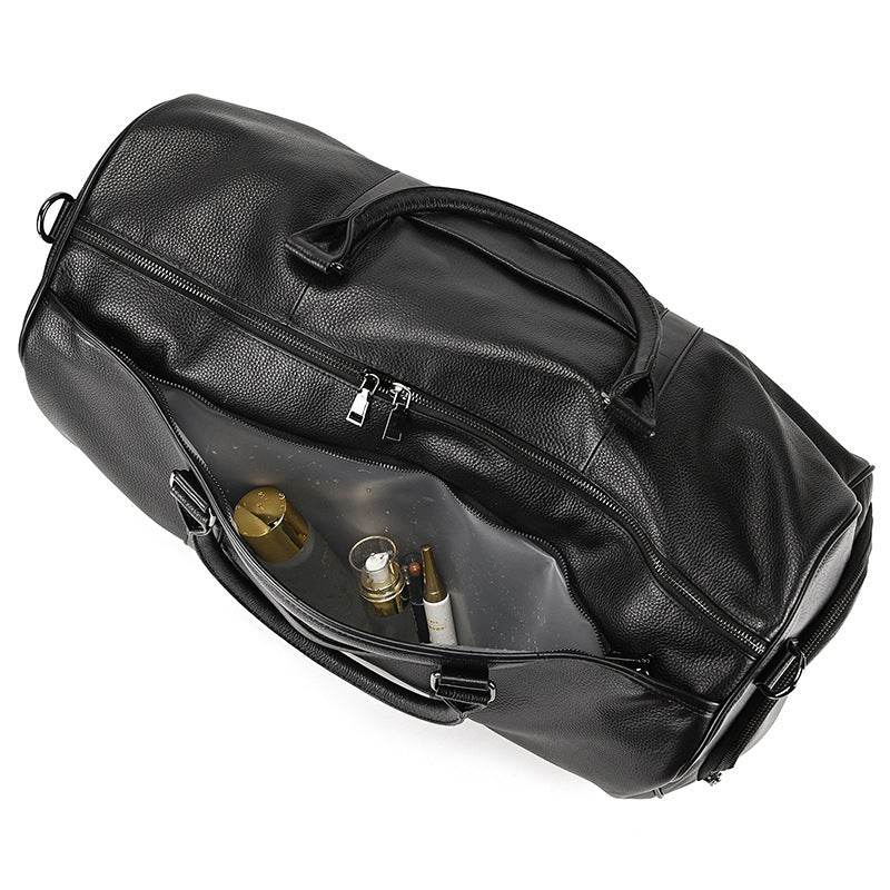Men's Real-leather Traveling Black Gym Bag - Mubimart