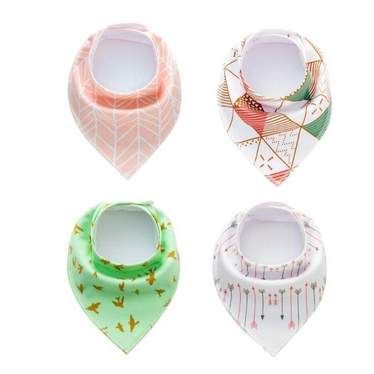 4pcs Lot Bibs Burp Cloth Print Arrow Wave Triangle Baby Bibs Cotton Bandana Accessories - Mubimart