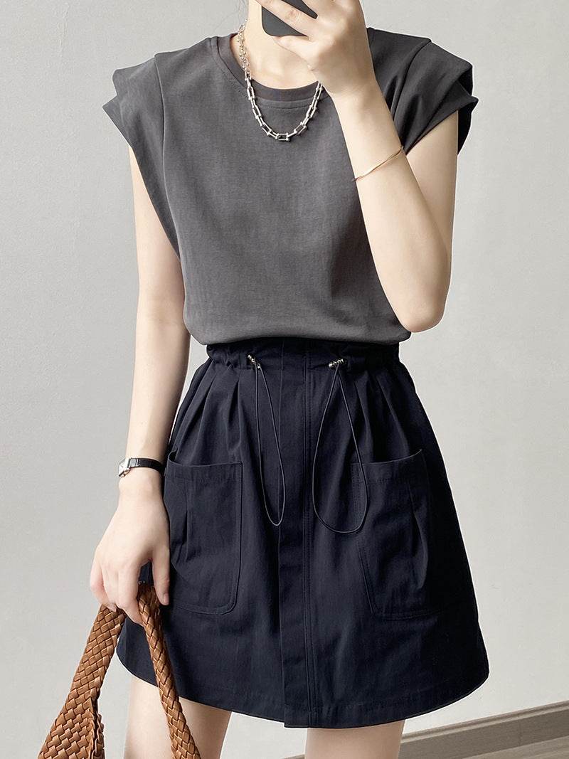 Drawstring Elastic Waist Skirt Large Workwear With Pocket Skirt - Mubimart