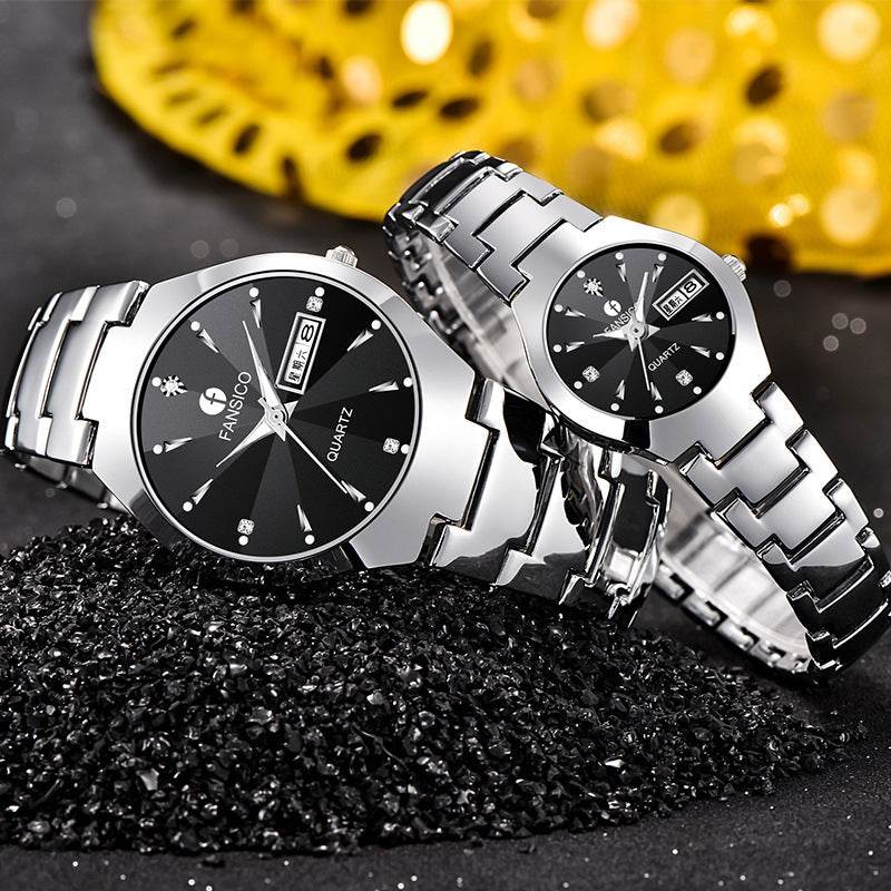 Fansico Fan Poem New Tungsten Mens Watch Dual Calendar Table 1192 Non Mechanical Watches - Mubimart