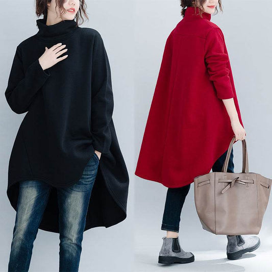 Large size turtleneck bottoming shirt women's long irregular sweater dress - Mubimart