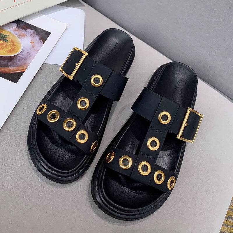Leather platform platform shoes - Mubimart