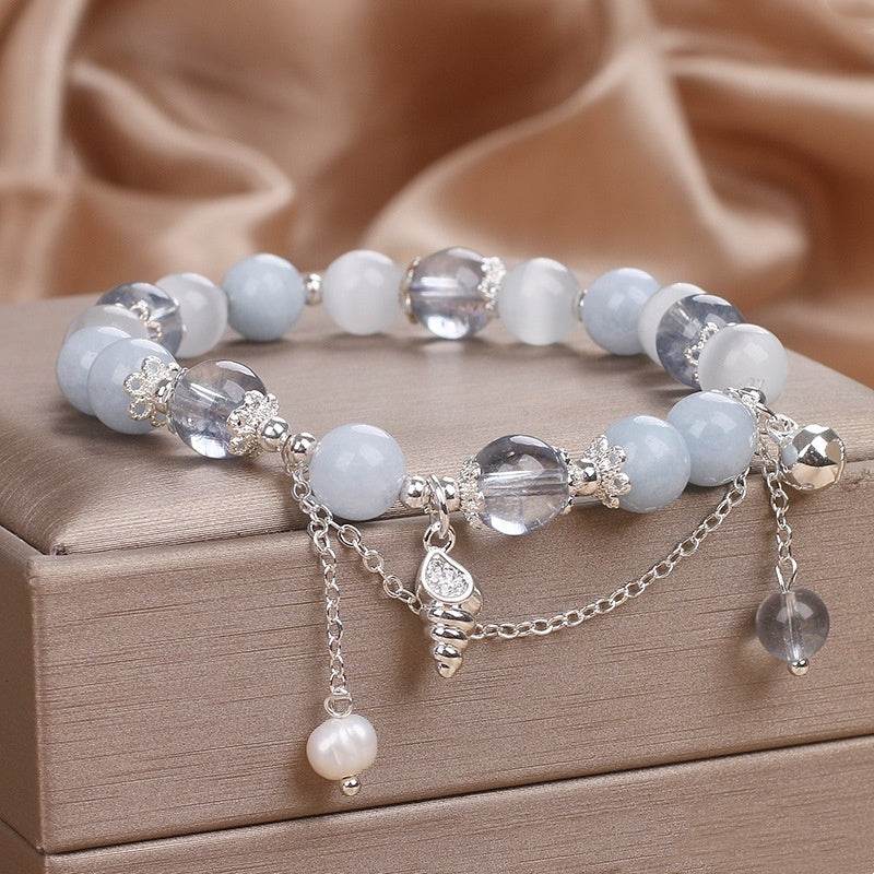 Sweet Aquamarine Beaded Bracelet For Women - Mubimart