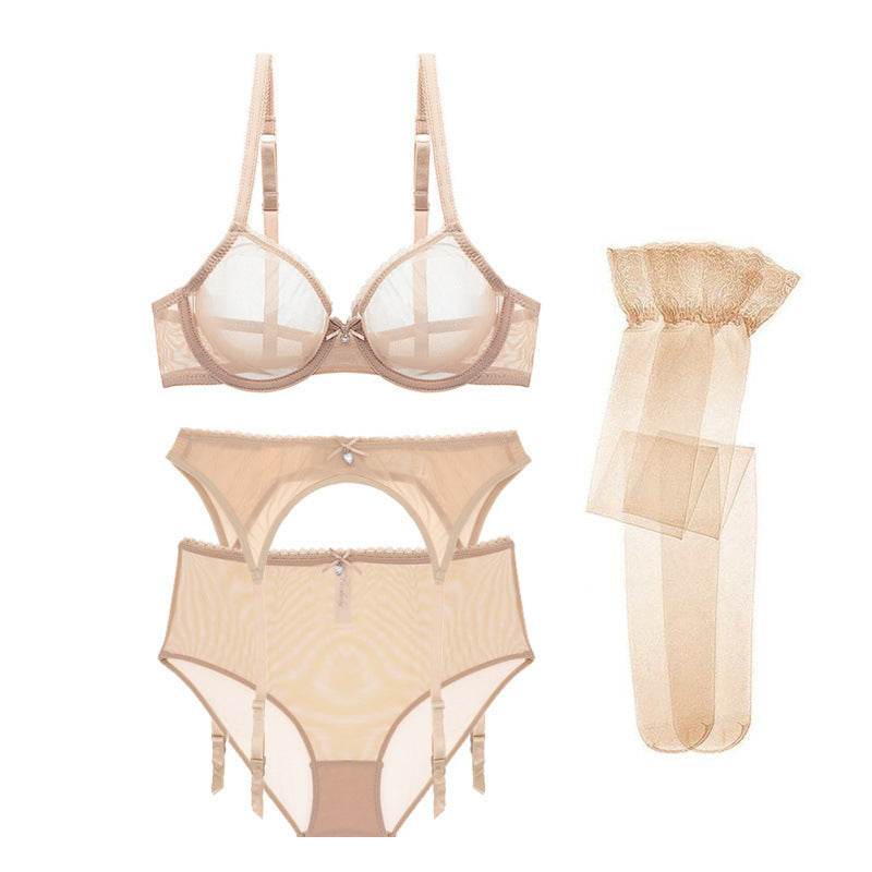 Lace Garter Belt Bra Stocking Set - Mubimart
