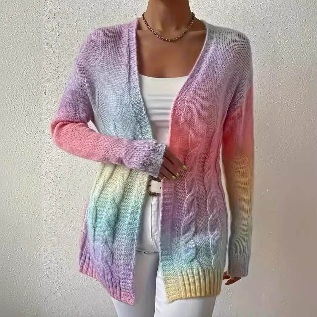 Plus Size Women's Knitted Gradient Trend Fashion Cardigan - Mubimart